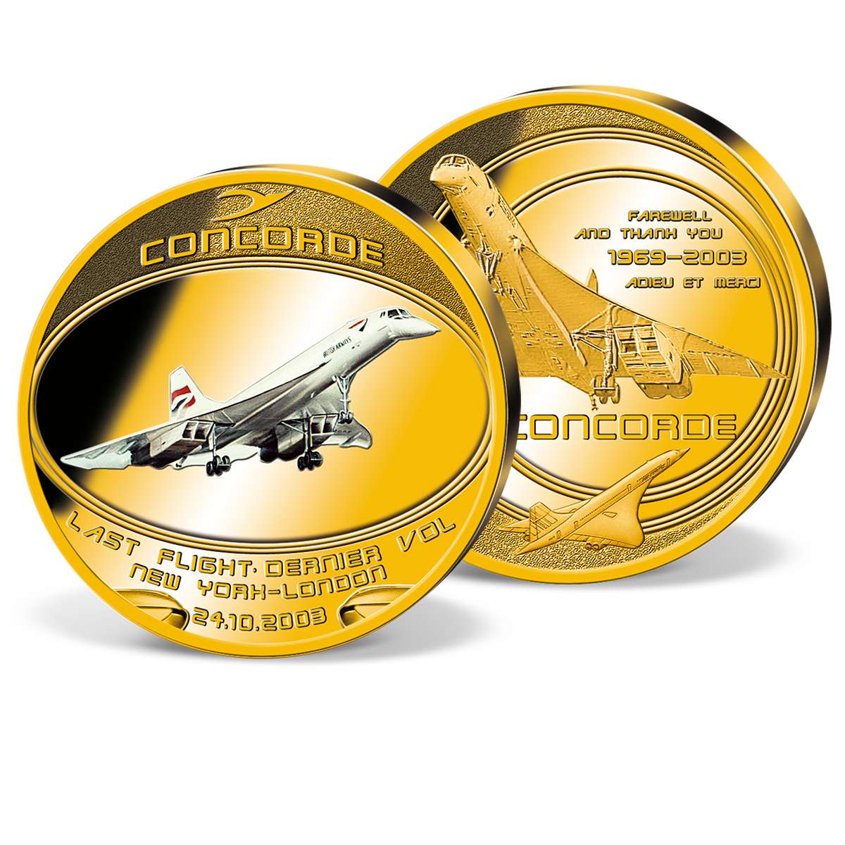 Last Flight of ConcordeThe World's First Supersonic Airliner Gold Plated Coin 